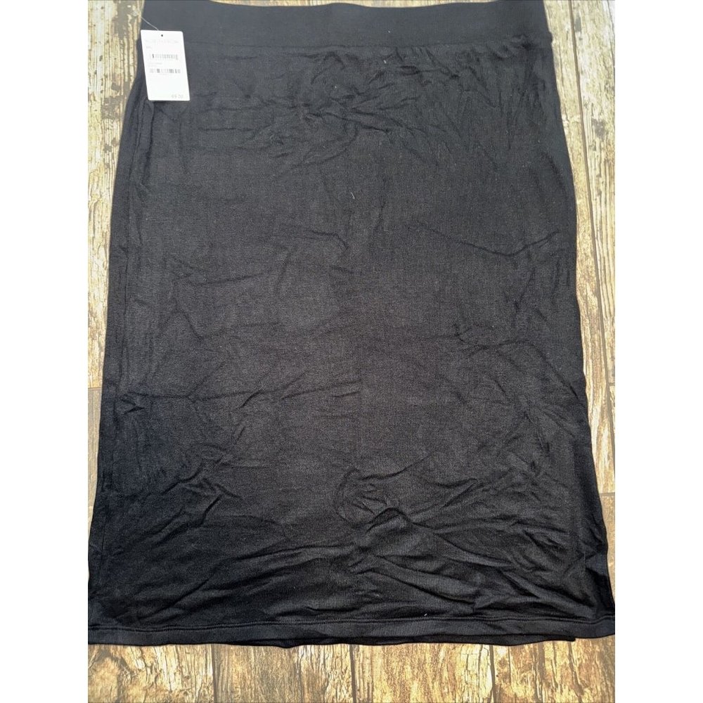 Chelsea 28 Black Soft Ribbed Sweater Knit Side Slit Midi Skirt - Size Xxl